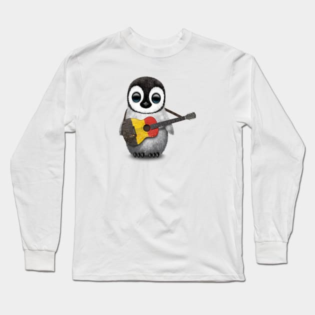 Baby Penguin Playing Belgian Flag Guitar Long Sleeve T-Shirt by jeffbartels